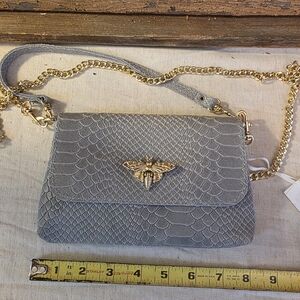 German Fuenres Snake-Embossed Crossbody Bag with Gold Accents - Gray
